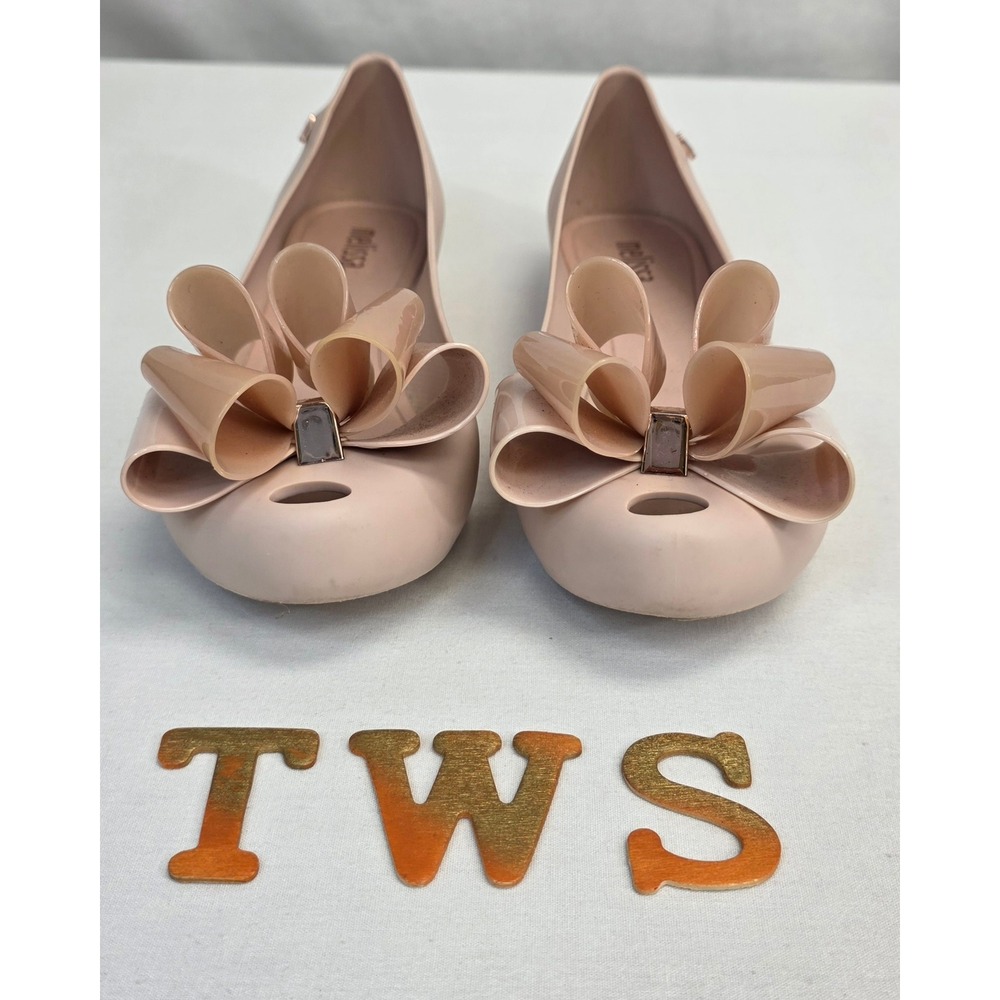 Melissa Ultragirl Sweet IX Blush Pink Jelly Bow Ballet Flats Shoes Size 6